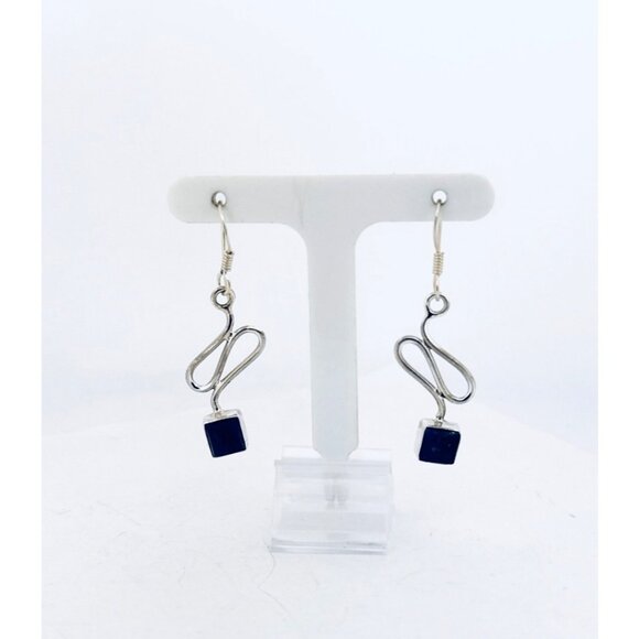 Sterling Silver 925 Lapis Lazuli Drop Dangle Earrings Hook Design, Weight 3.45g - Picture 4 of 11